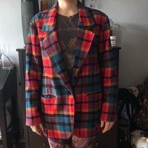 Rainbow Plaid Vintage Wool Blazer
